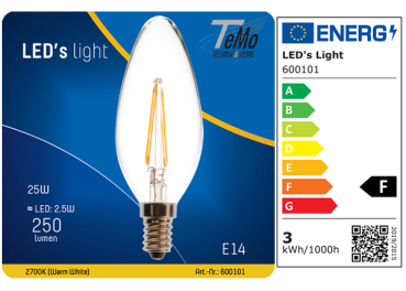 1 STÜCK (VPE) SHADA LED Kerze E14 250lm 2.5W, warmweiss 2700K, C35 klar, EEC: F (0600101)